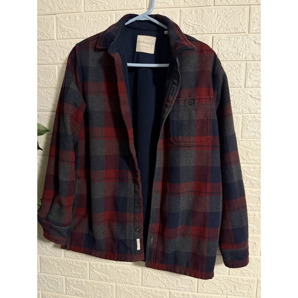 Weatherproof Vintage Mens Plaid Flannel Button Down Shirt Red Navy Small